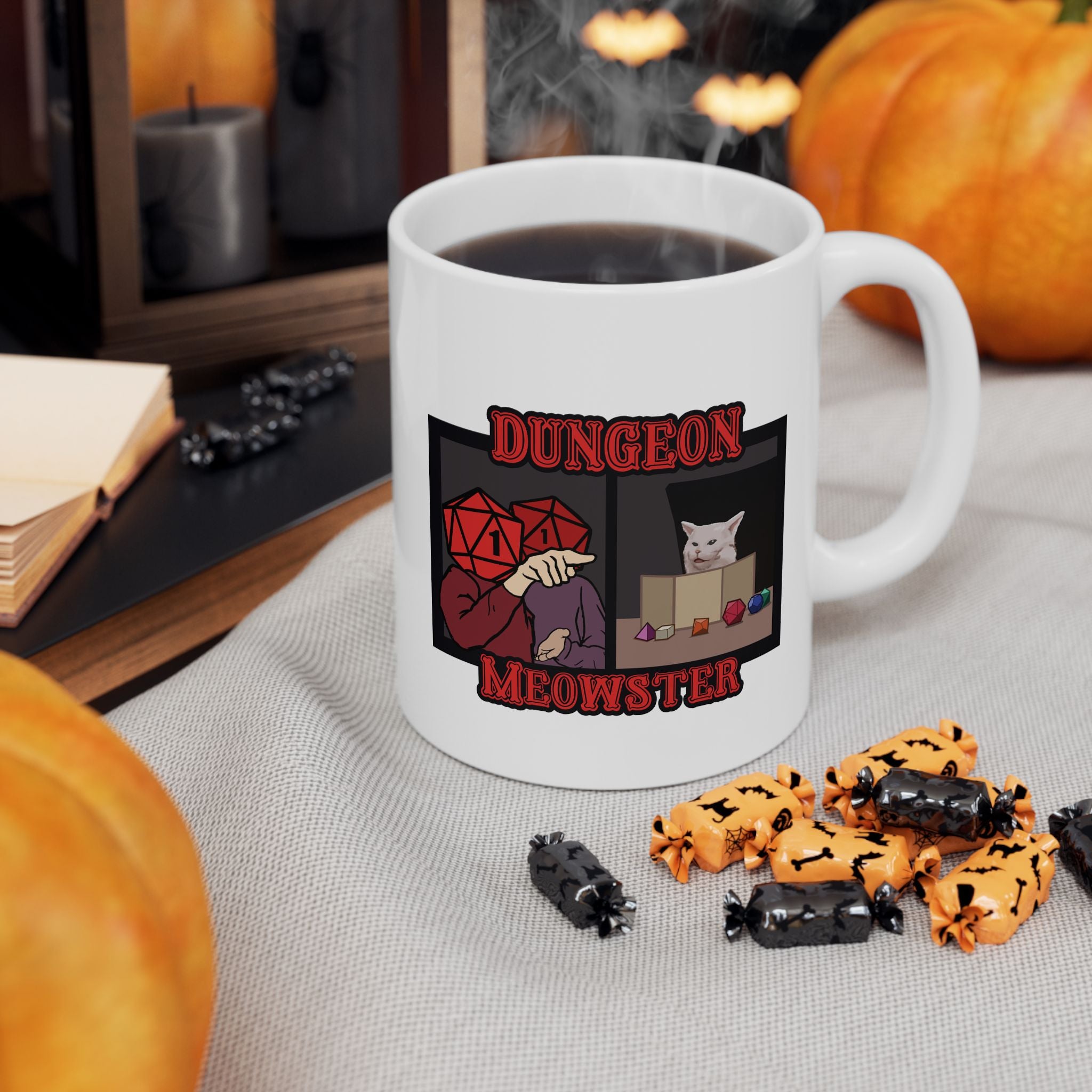 Dnd mug, Funny Critical Fail Yelling at Cat Meme. Dungeon Meowster for Cat Lover, Dungeon master rpg, tabletop 11/15 oz coffee mug