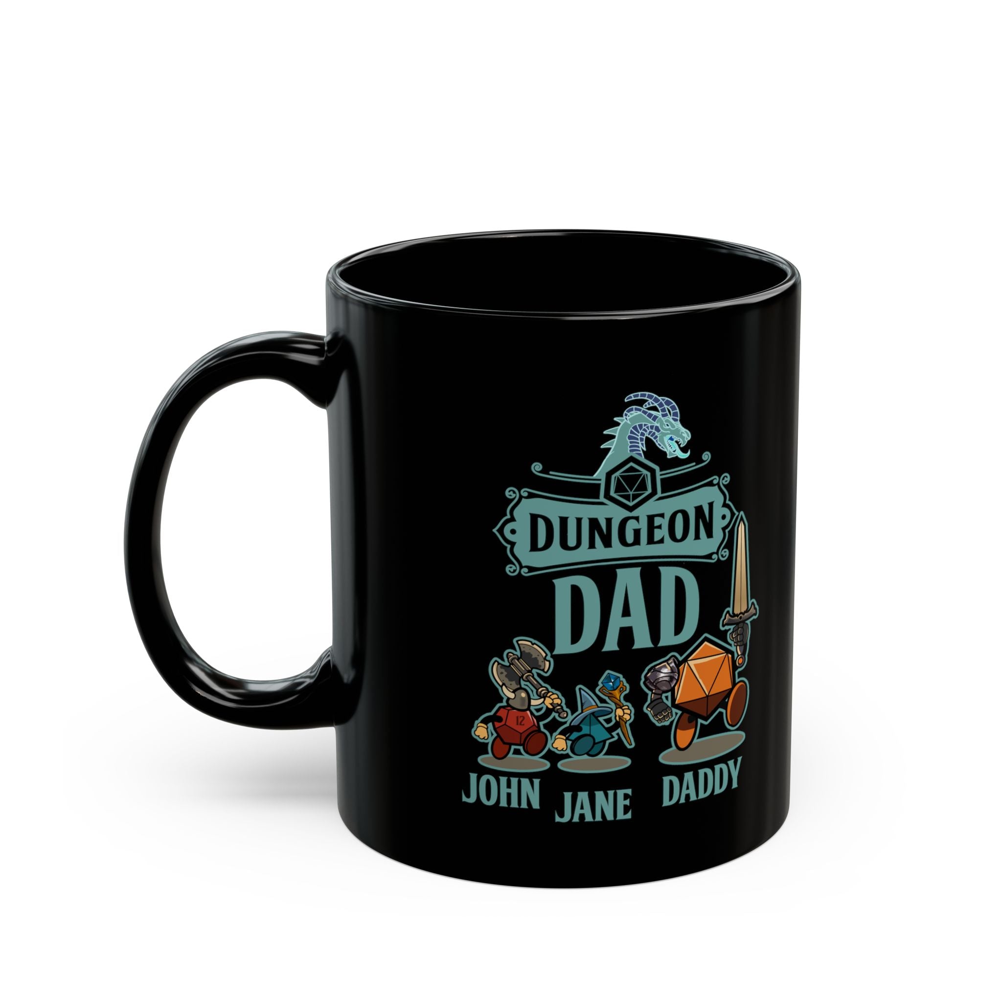 Custom DnD mug. Dungeon Dad, daddy. For Father, Dungeon dragons, Personalize with your name and your kids. Select classes. 11/15 coffee mug