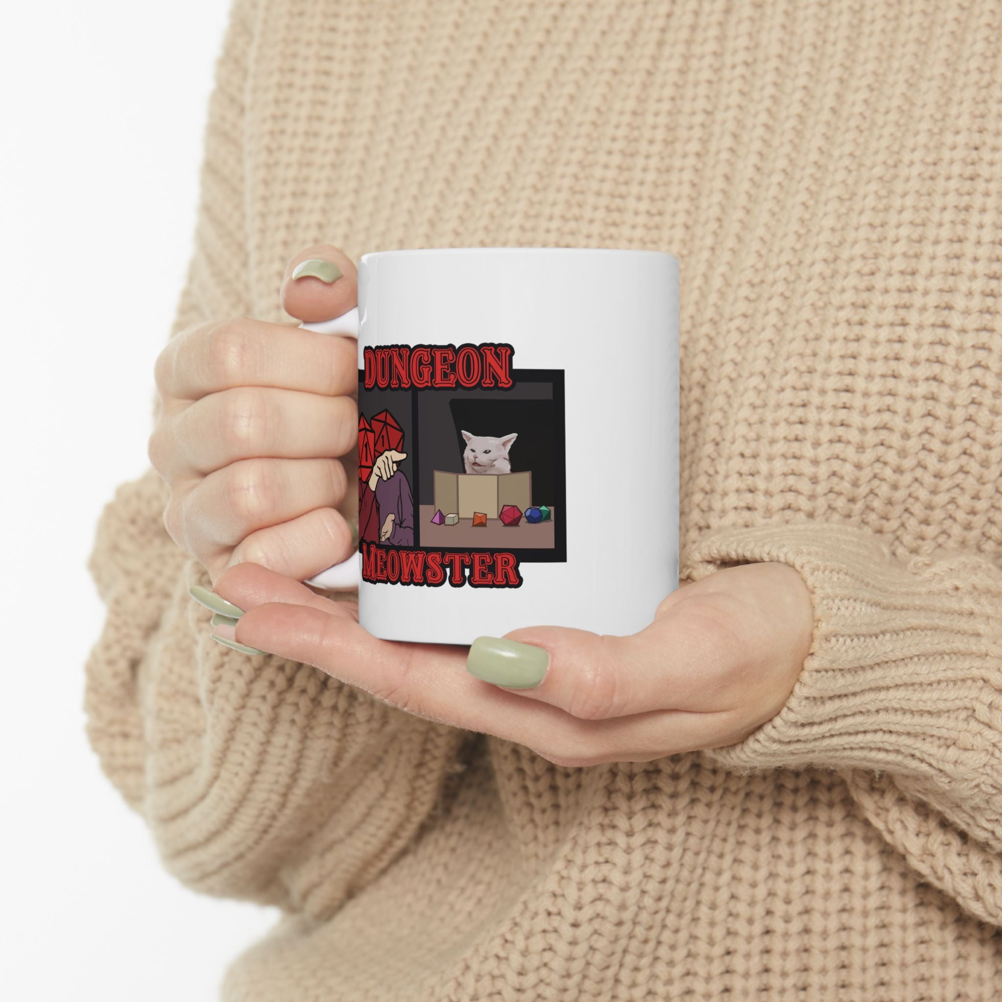 Dnd mug, Funny Critical Fail Yelling at Cat Meme. Dungeon Meowster for Cat Lover, Dungeon master rpg, tabletop 11/15 oz coffee mug