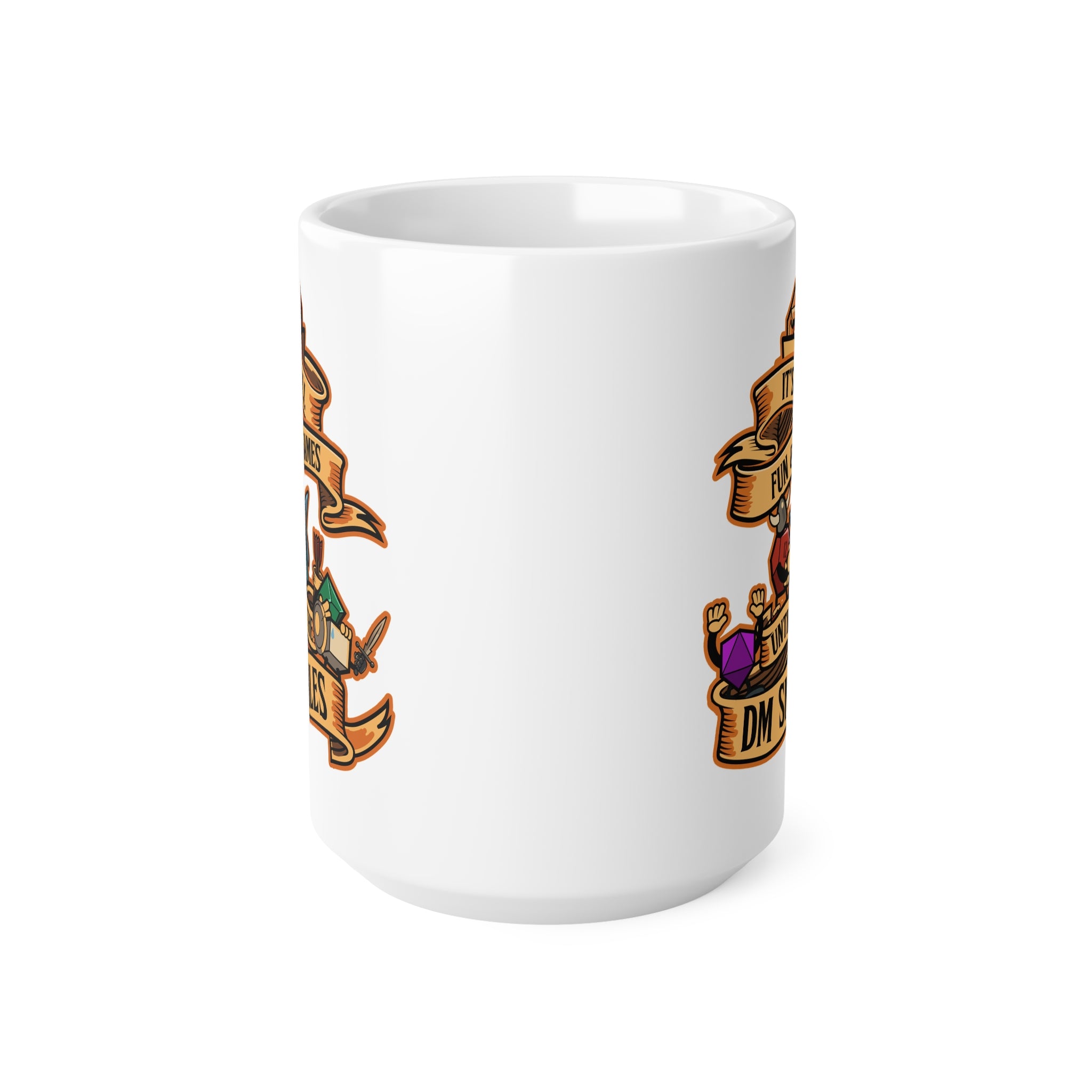 Dungeon master mug. Dnd mug. It's all Fun and Games Until the Dm smiles. D20 dice. 11/15 oz Coffee mug
