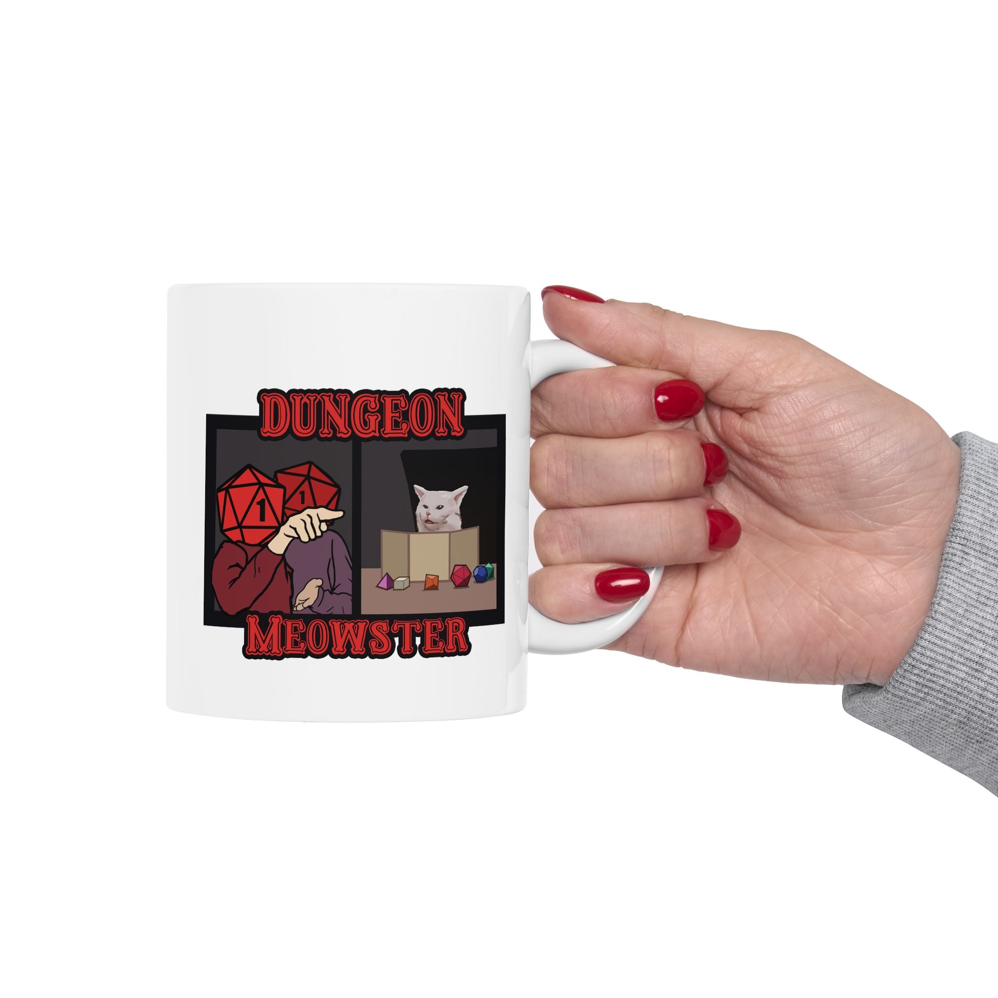 Dnd mug, Funny Critical Fail Yelling at Cat Meme. Dungeon Meowster for Cat Lover, Dungeon master rpg, tabletop 11/15 oz coffee mug
