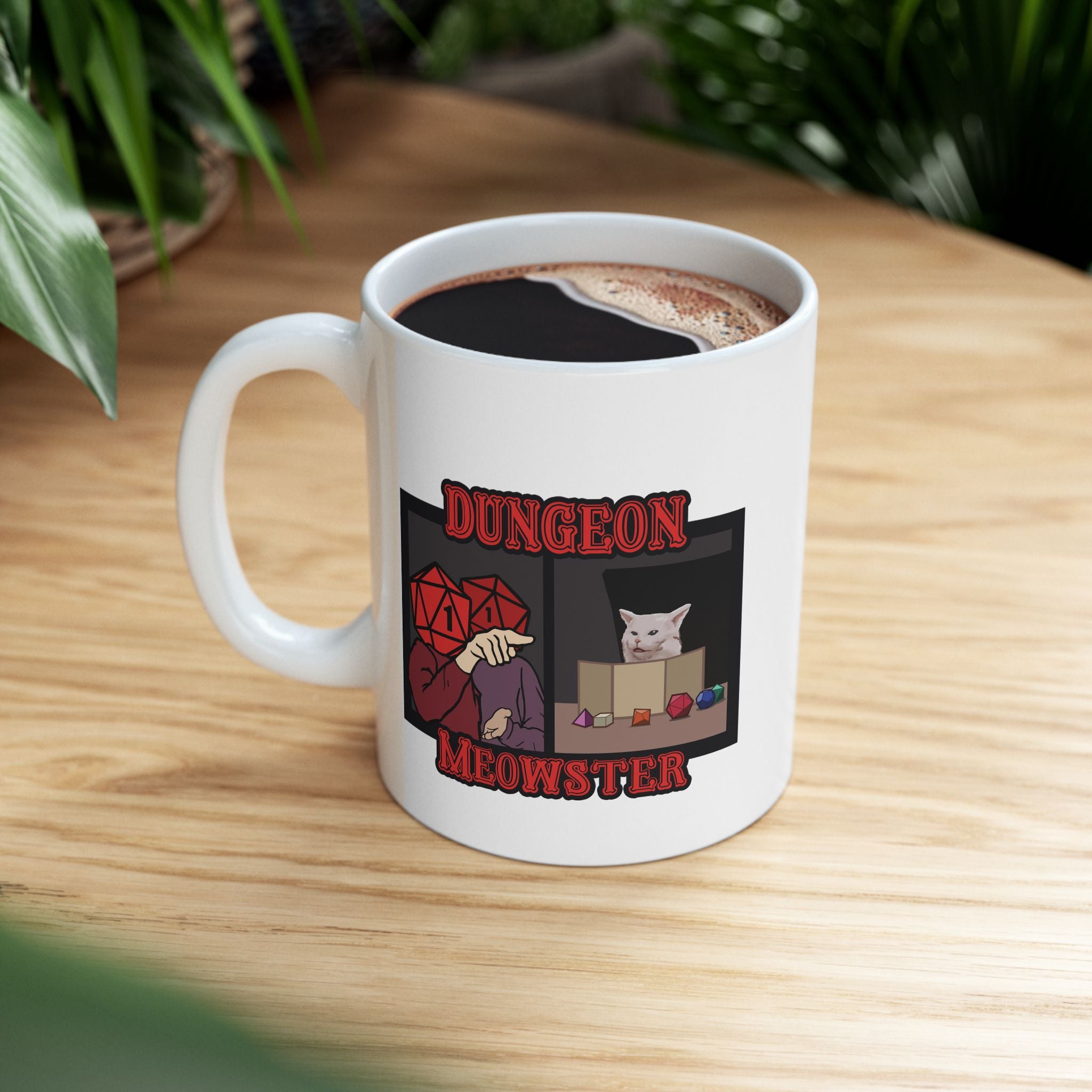 Dnd mug, Funny Critical Fail Yelling at Cat Meme. Dungeon Meowster for Cat Lover, Dungeon master rpg, tabletop 11/15 oz coffee mug
