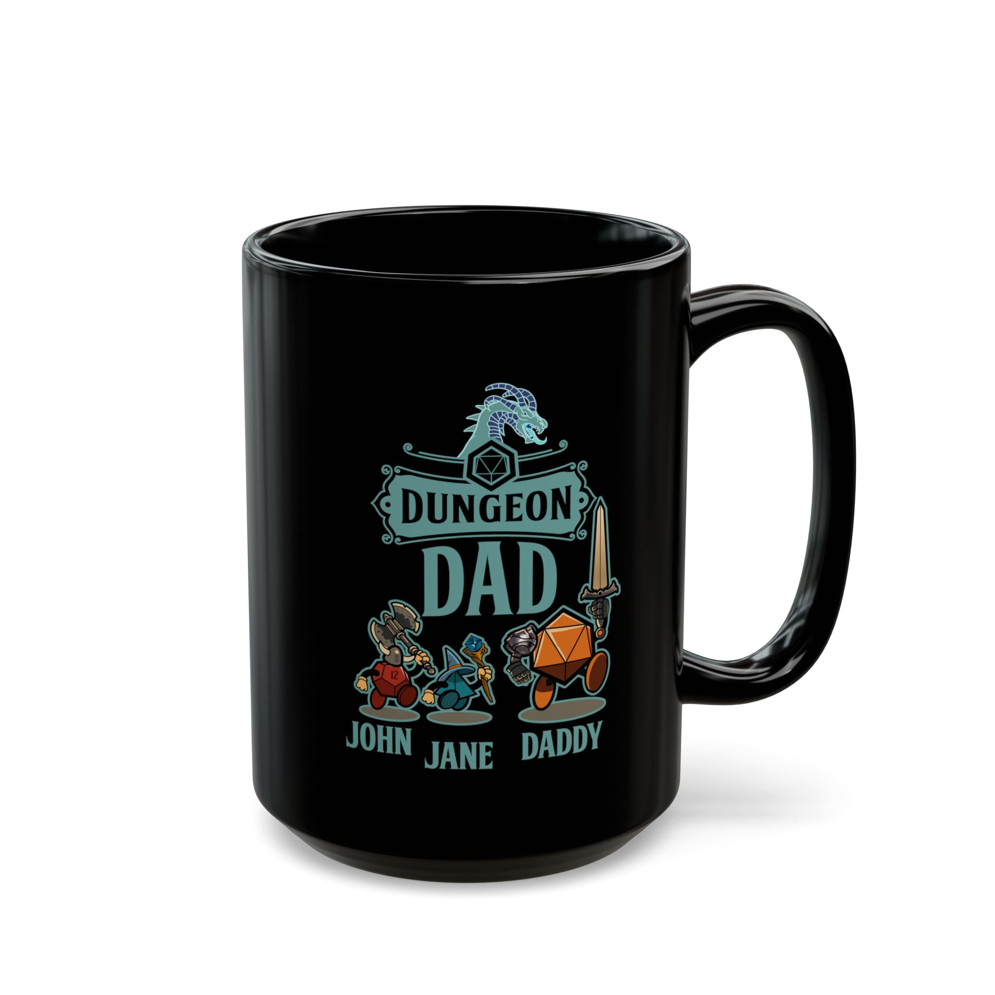 Custom DnD mug. Dungeon Dad, daddy. For Father, Dungeon dragons, Personalize with your name and your kids. Select classes. 11/15 coffee mug