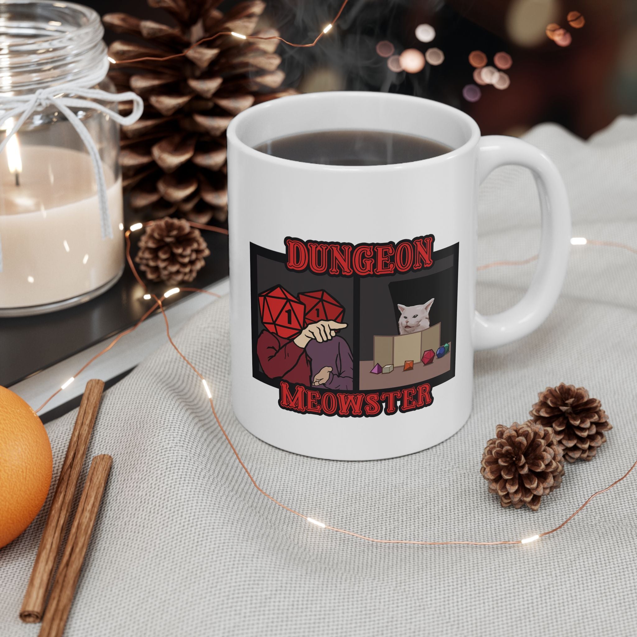 Dnd mug, Funny Critical Fail Yelling at Cat Meme. Dungeon Meowster for Cat Lover, Dungeon master rpg, tabletop 11/15 oz coffee mug