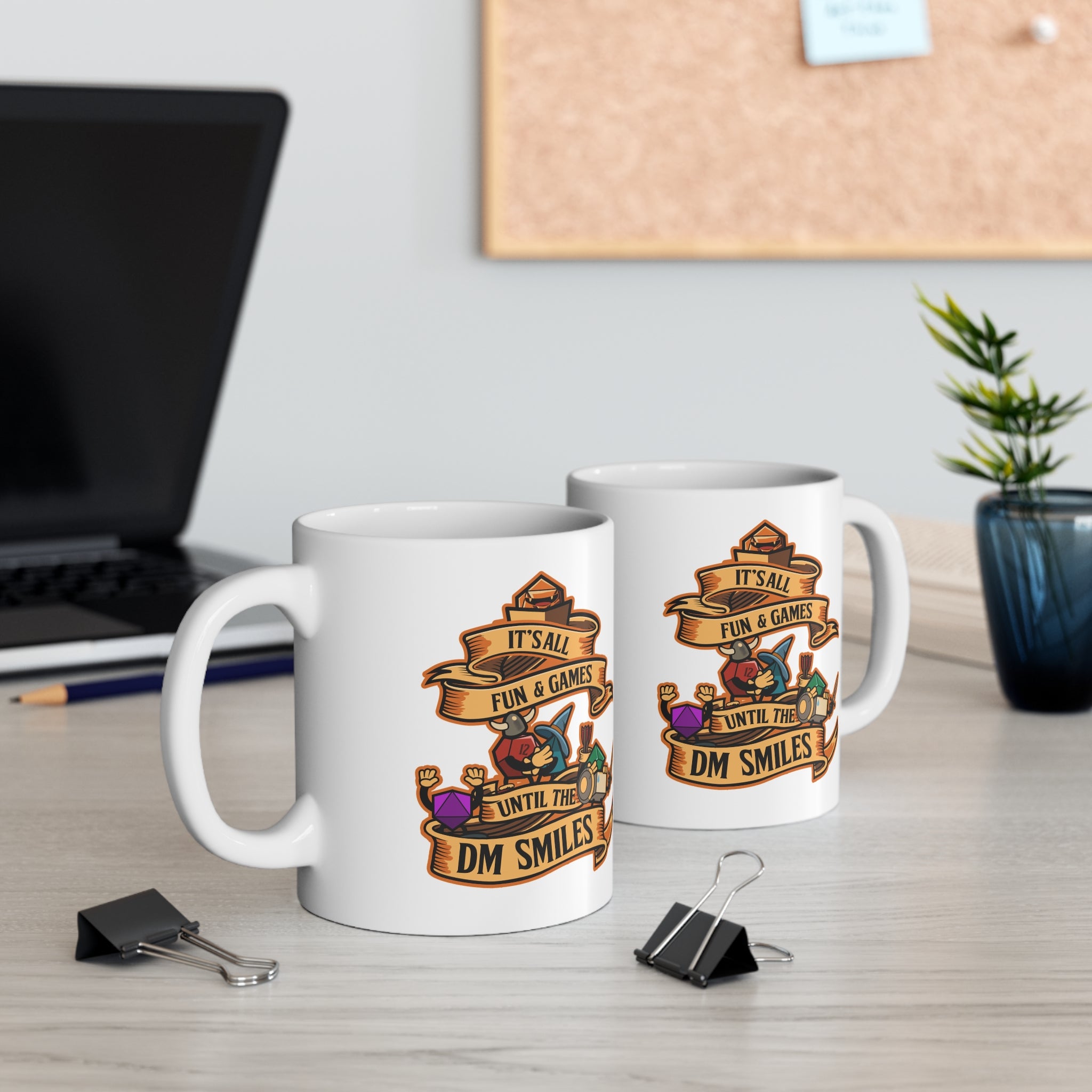 Dungeon master mug. Dnd mug. It's all Fun and Games Until the Dm smiles. D20 dice. 11/15 oz Coffee mug