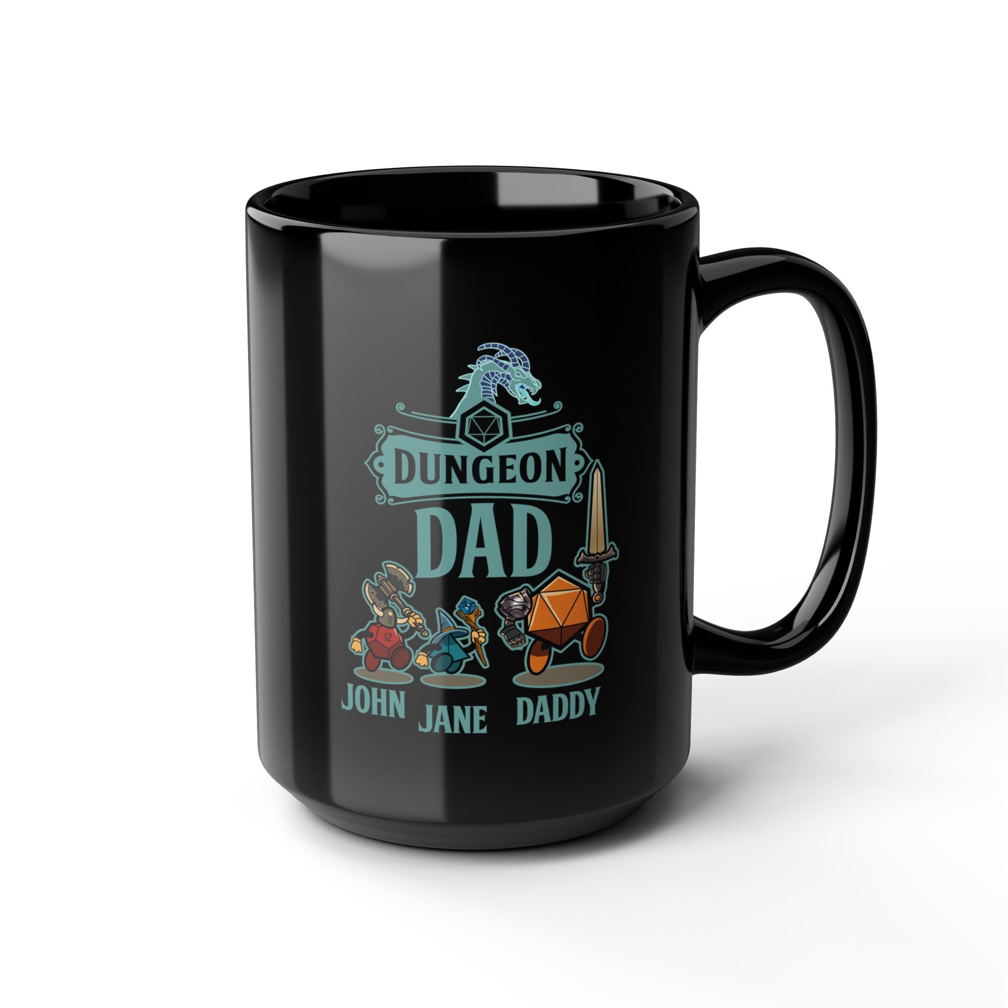 Custom DnD mug. Dungeon Dad, daddy. For Father, Dungeon dragons, Personalize with your name and your kids. Select classes. 11/15 coffee mug