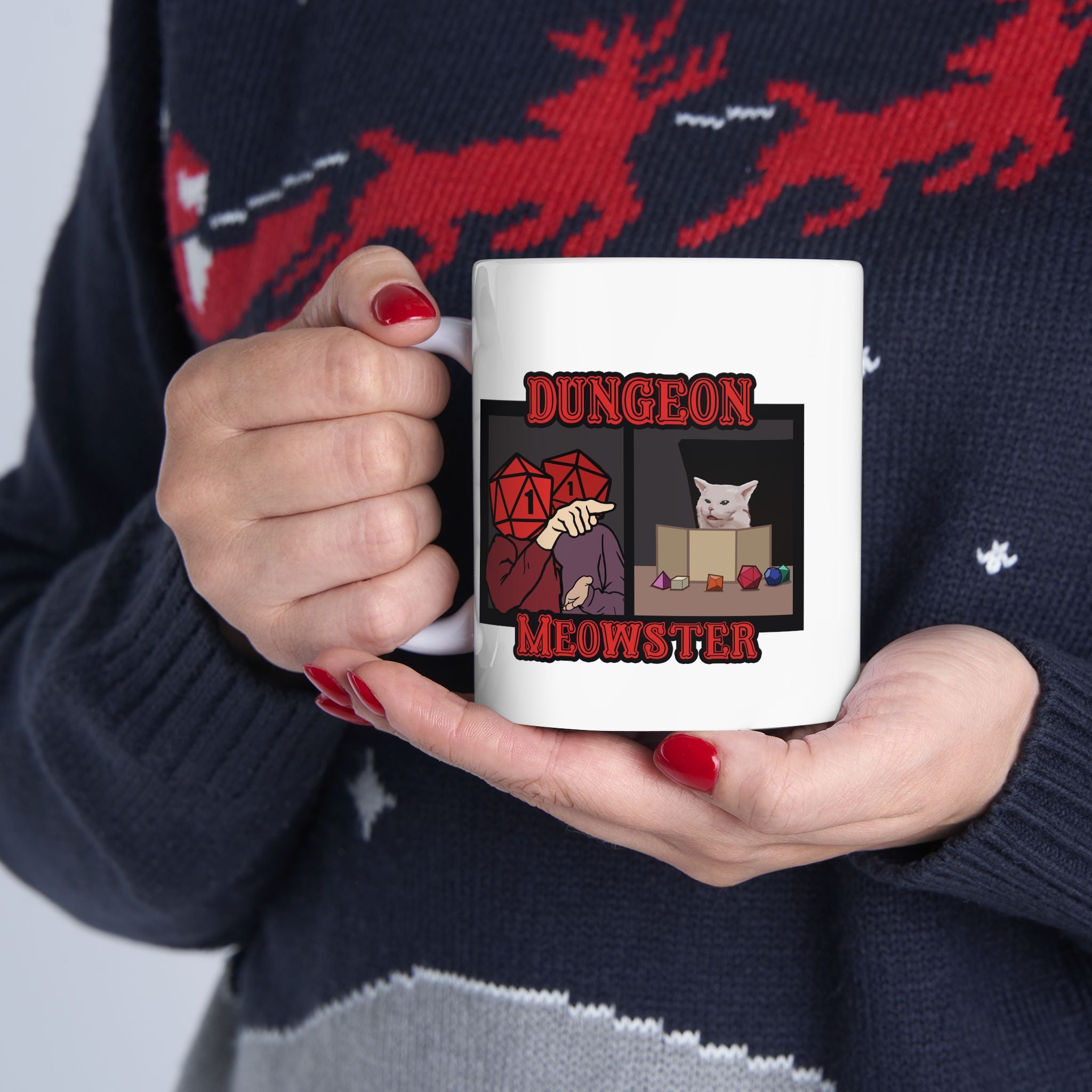 Dnd mug, Funny Critical Fail Yelling at Cat Meme. Dungeon Meowster for Cat Lover, Dungeon master rpg, tabletop 11/15 oz coffee mug