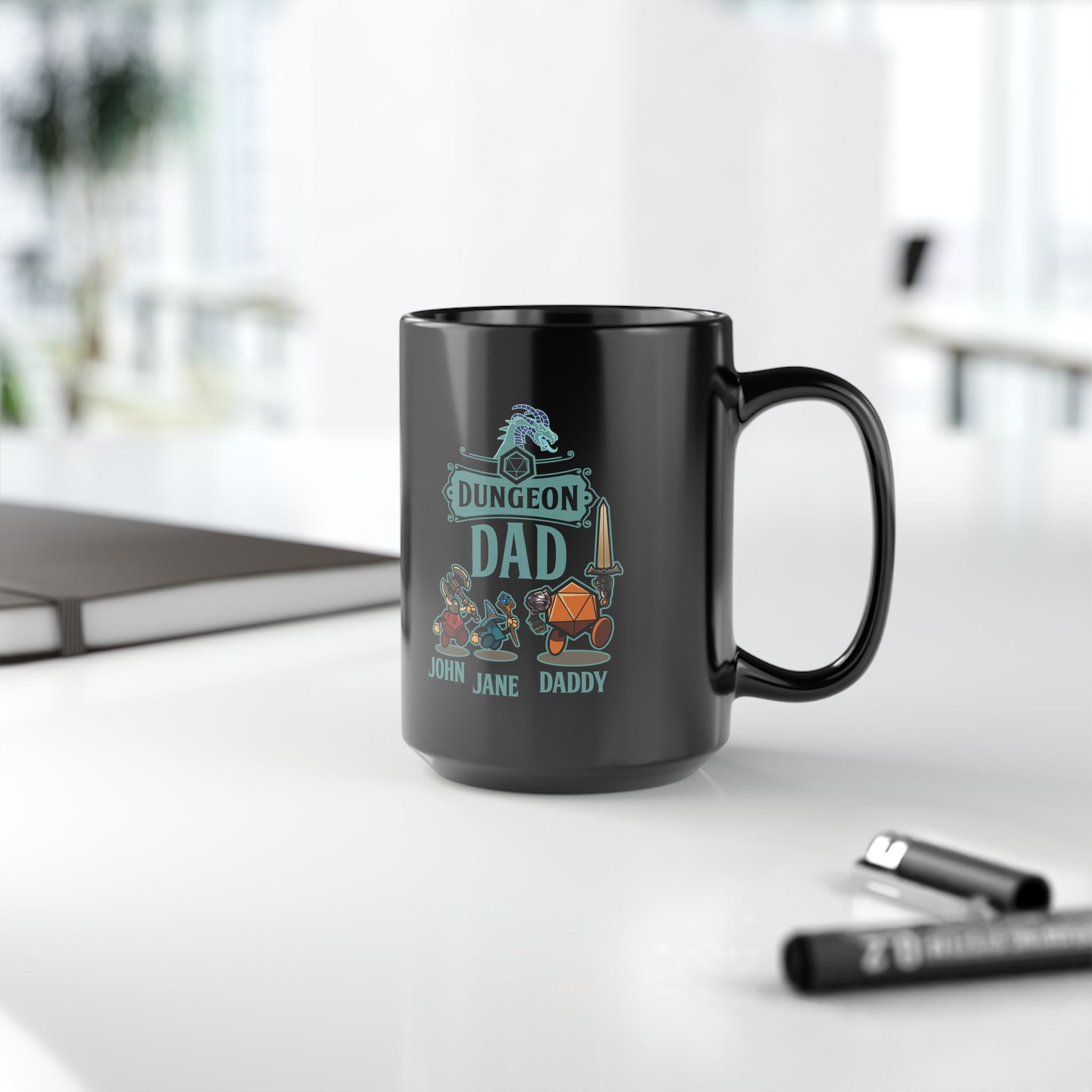 Custom DnD mug. Dungeon Dad, daddy. For Father, Dungeon dragons, Personalize with your name and your kids. Select classes. 11/15 coffee mug