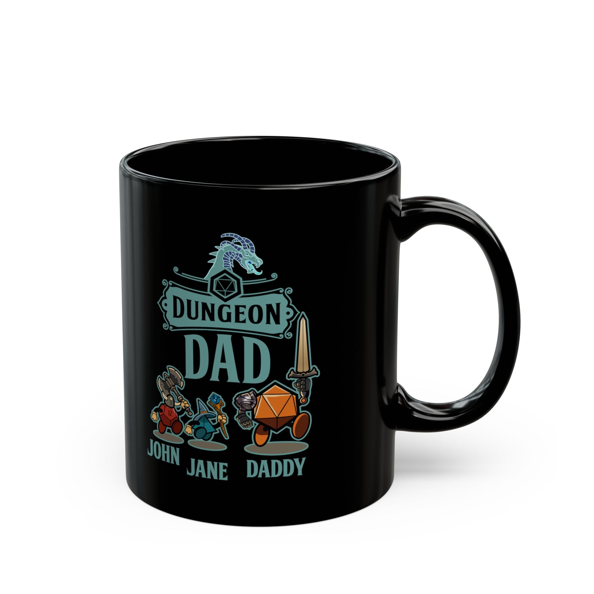 Custom DnD mug. Dungeon Dad, daddy. For Father, Dungeon dragons, Personalize with your name and your kids. Select classes. 11/15 coffee mug
