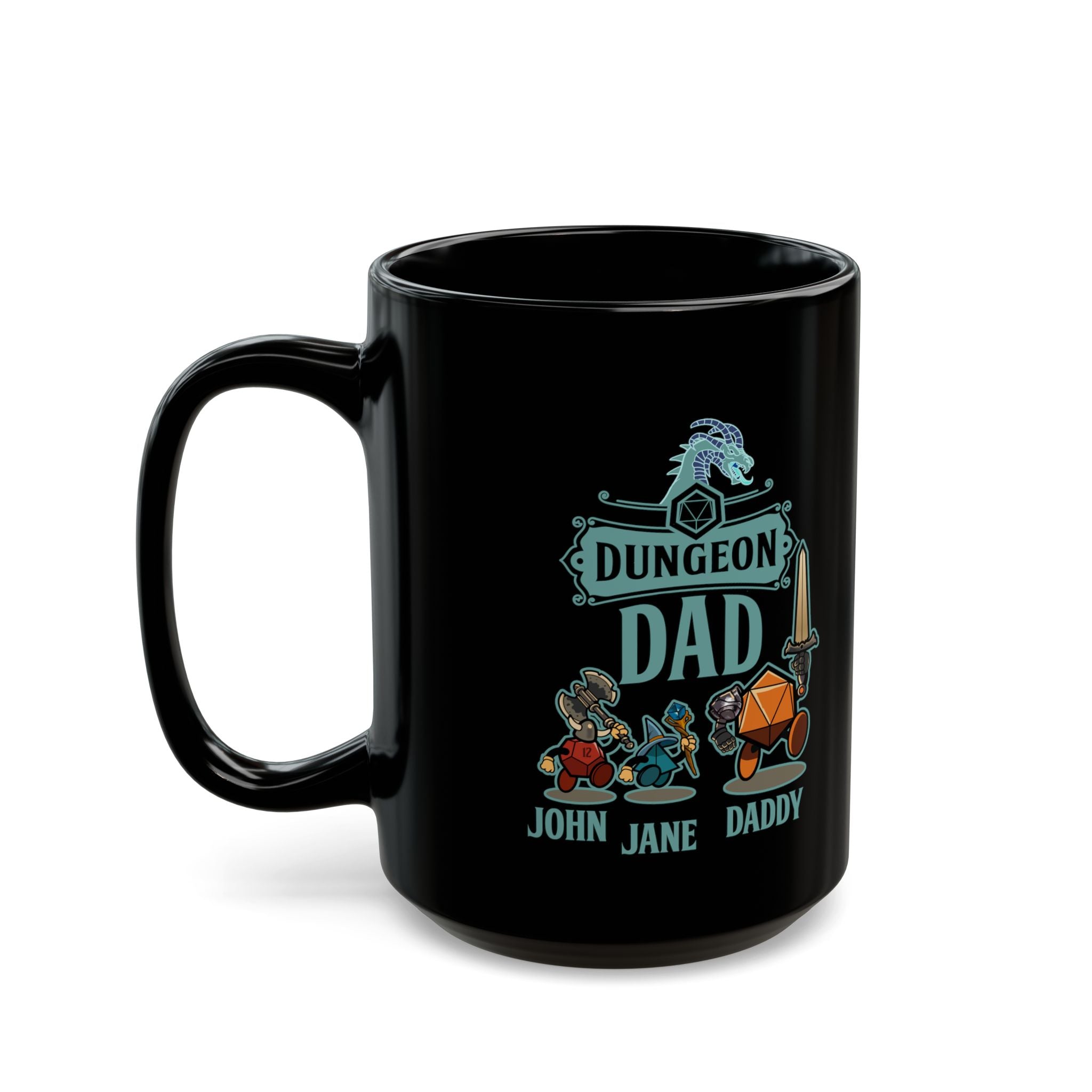 Custom DnD mug. Dungeon Dad, daddy. For Father, Dungeon dragons, Personalize with your name and your kids. Select classes. 11/15 coffee mug